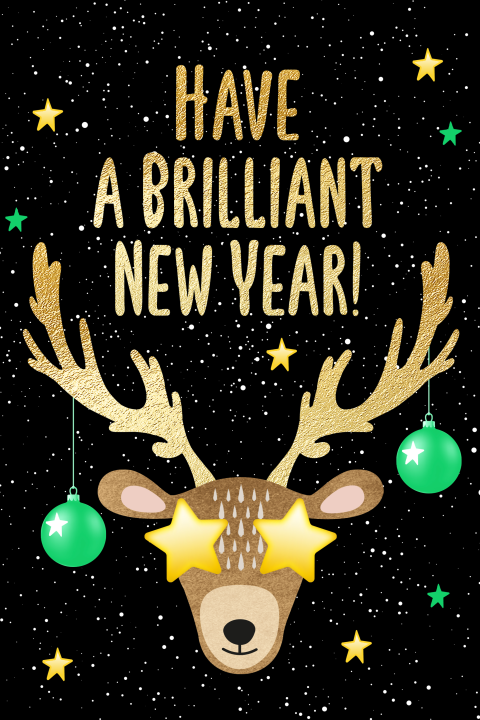Leuke kerstkaart hert Brilliant New Year