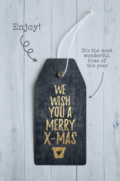 Stoere kerstkaart label wit hout
