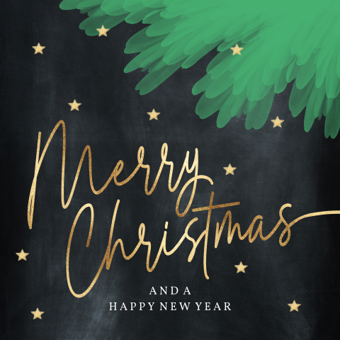 Kerstkaarten Merry Christmas groene kersttak sterretjes