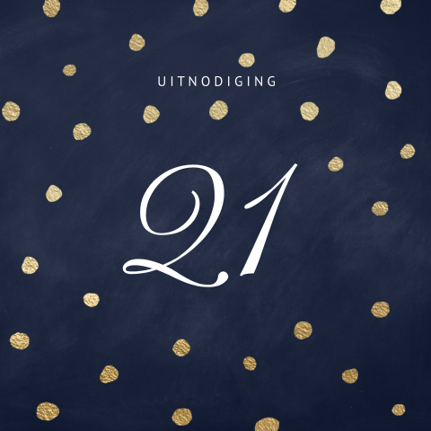 Mooie uitnodigingskaart verjaardag 21 jaar donker blauw goud