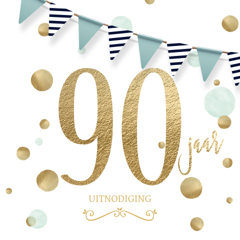 Mooie uitnodiging verjaardag 90 jaar leeftijd en vlaggetjes