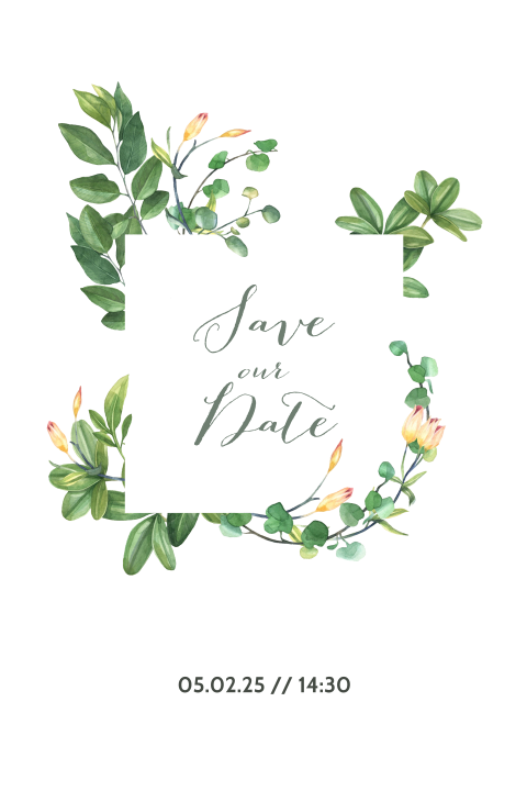 Stijlvolle Save the Date kaart botanisch