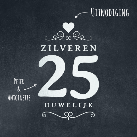 Moderne jubileum uitnodiging 25 jaar huwelijk krijtbord