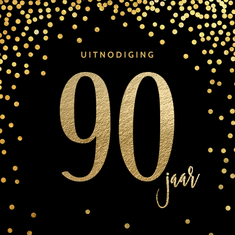 Elegante 90 jaar verjaardag uitnodiging gouden confetti zwart