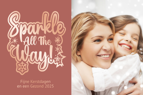 Kerstkaart rose goud folie eigen foto Sparkle