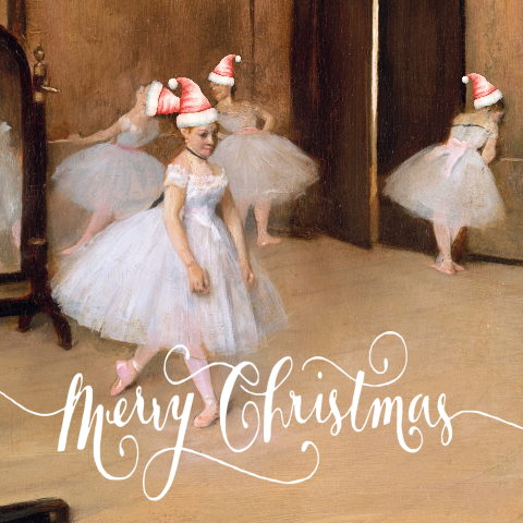 Vintage kerstkaarten met ballerina's en grappige kerstmutsen