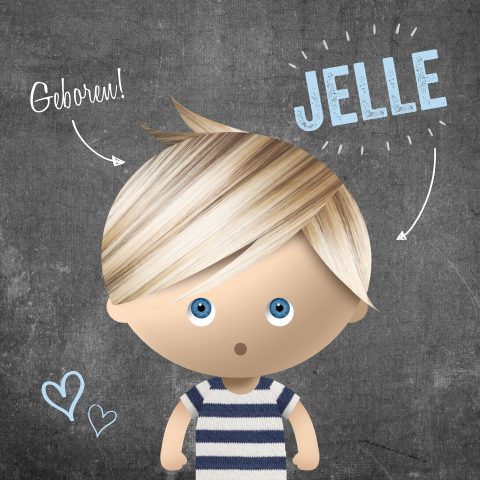 Hip geboortekaartje jongen blond krijtbord