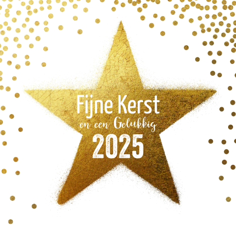 Kerstkaart jaartal 2025 Nieuwjaarskaart met gouden ster