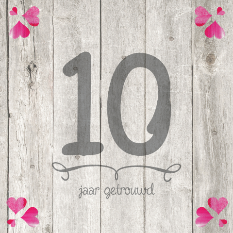 10 jaar jubileum uitnodiging kaart steigerhout hartjes