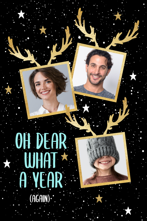 Grappige kerstkaart drie foto's met gewei Oh dear