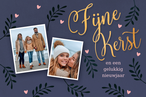 Foto kerstkaarten met twee foto's klassiek design takjes hartjes