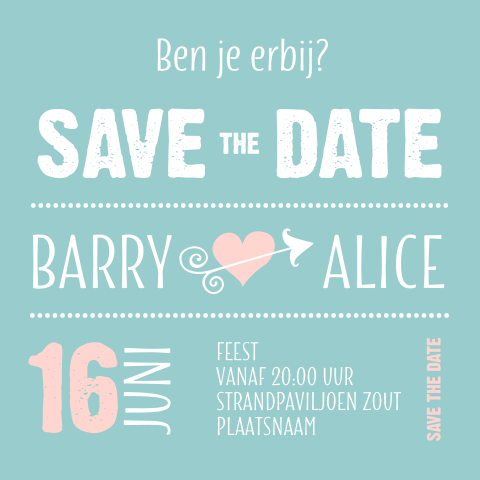 Hip Save the Date kaartje typografie mint