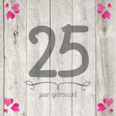 25 jaar jubileum uitnodigingskaart hartjes hout