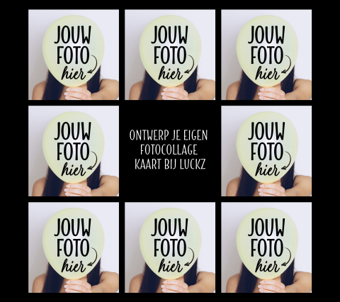 Zwarte foto collage kaart met 8 fotos