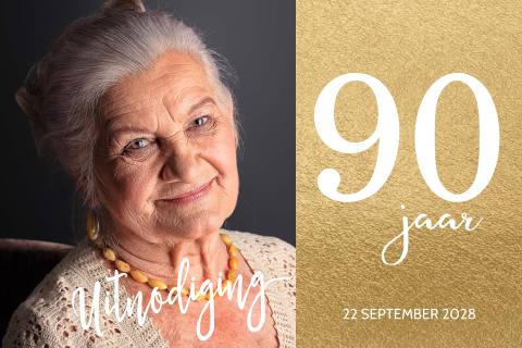 90 jaar uitnodigingen met foto en goud look