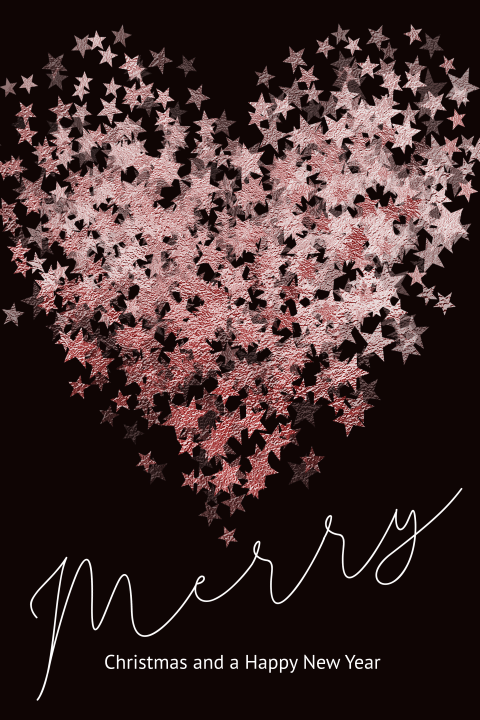 Lieve kerstkaarten met roze sterren Hart