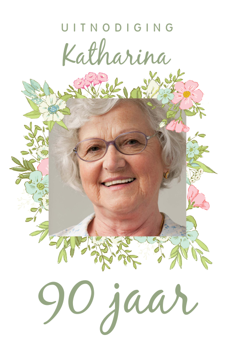 Verjaardagsuitnodiging 90 jaar bloemen foto