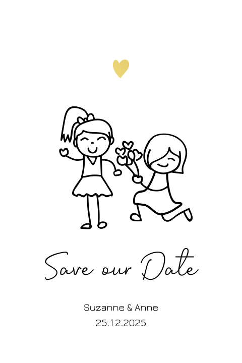 Save the date kaart lesbisch vrouw vrouw goudfolie illustratie