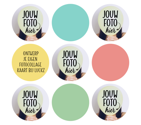 Vrolijke foto uitnodiging maken 5 fotos cirkels
