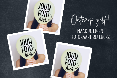 Fotokaart met 3 foto's krijtbord