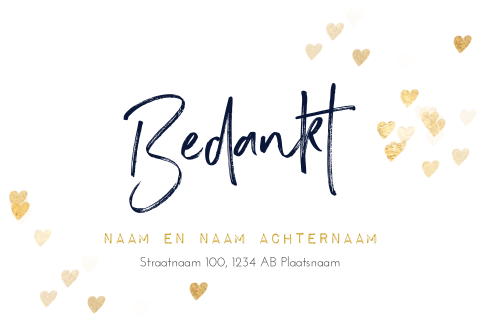 Trendy bedankkaartje trouwdag gouden hartjes