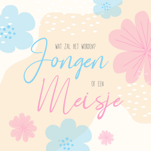 Felicitatie zwanger kaartje bloemen roze blauw