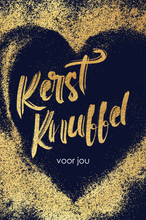 Originele kerstkaart met lieve kerst knuffel en goud stof hart