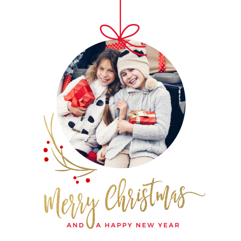 Foto kerstkaart in kerstbal vorm