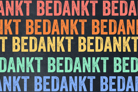 Bedank kaart regenboog design typografisch