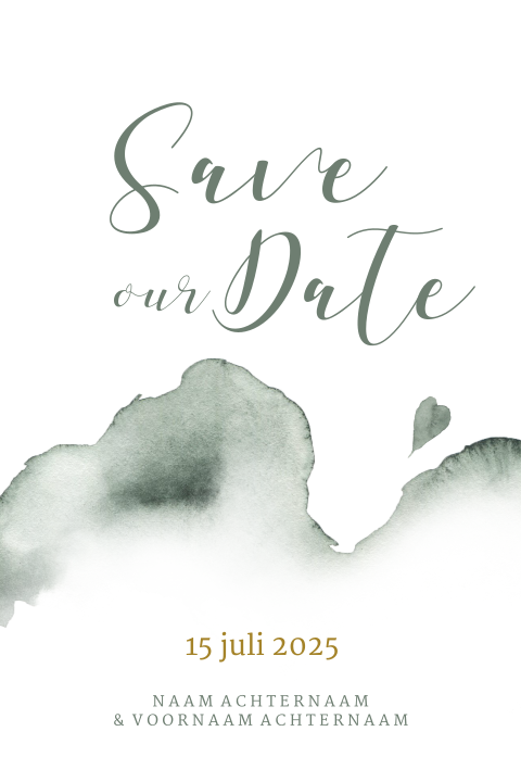 Hippe save the date kaart groene aquarel waterverf