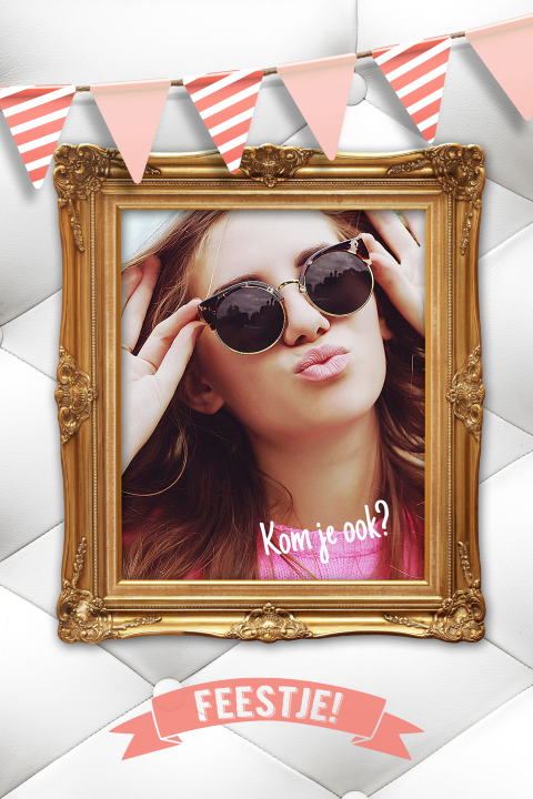Verjaardagsuitnodiging feest foto trendy wit roze