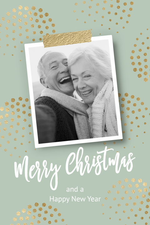 Hippe kerstkaart met eigen foto groen goud