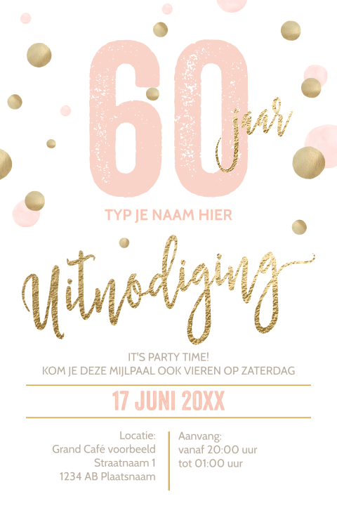 Luxe uitnodigingen 60 jaar verjaardag goud wit