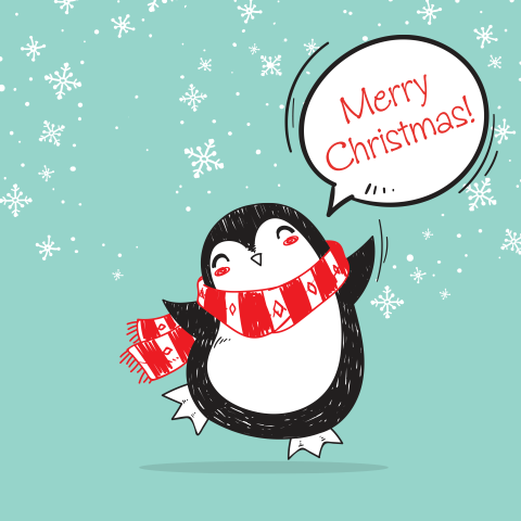 Leuk kerstkaartje met blije penguin