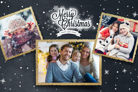 Kerstkaarten collage foto's krijtbord