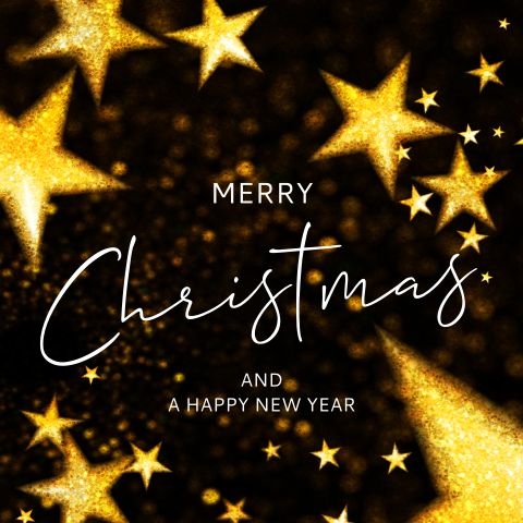 Feestelijke kerstkaart met mooie goud gele sterren