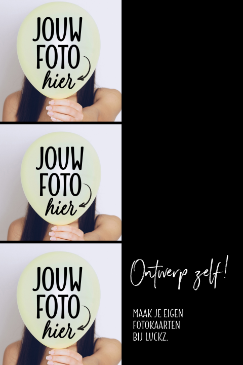 Zwarte fotocollage kaart 3 foto's