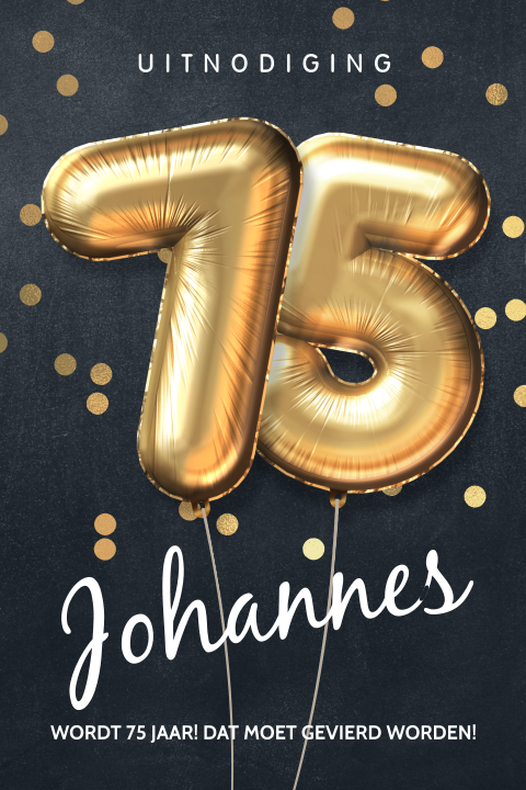 Uitnodiging 75 jaar ballonnen Feestelijk goud