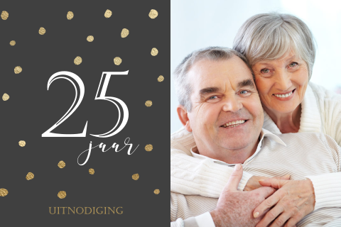 Mooie jubileum uitnodiging met foto 25 jarig huwelijk grijs goud