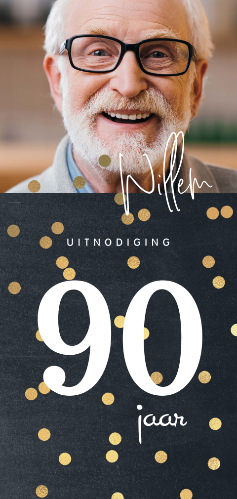 Uitnodiging 90 jaar verjaardag met foto