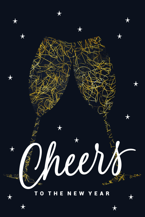 Nieuwjaarskaarten met champagne cheers