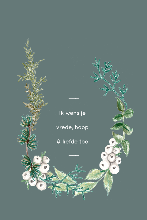 Kerstkaart krans winter handgetekend
