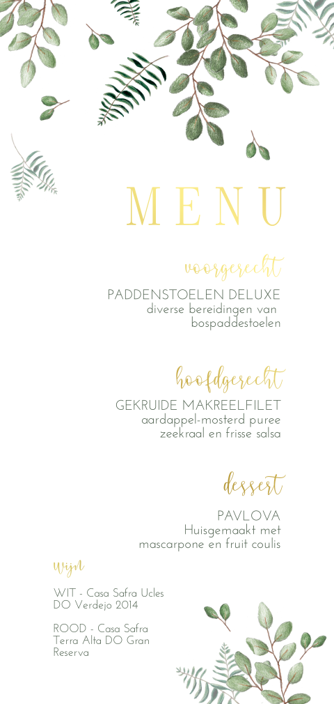 menukaart met blaadjes sweet leaves