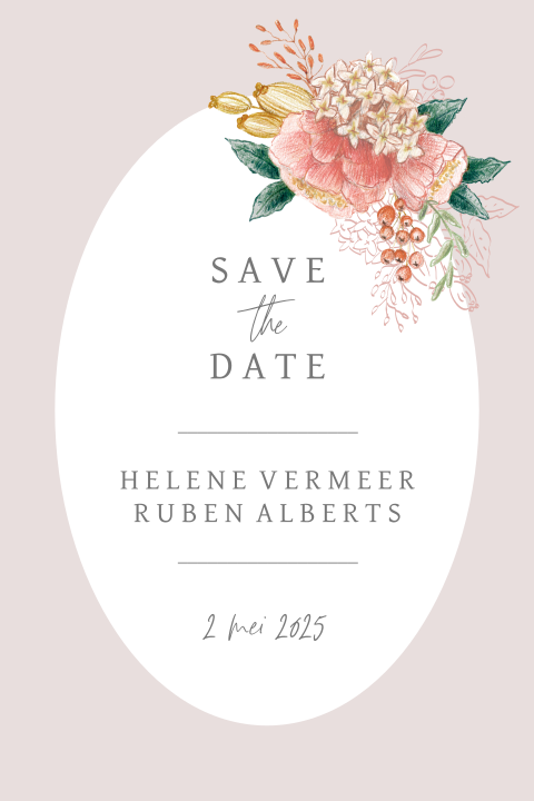 Save the Date ovaal bloemen getekend illustratie
