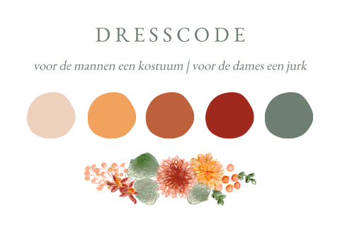 Dresscode kaartje bloemen groen oranje