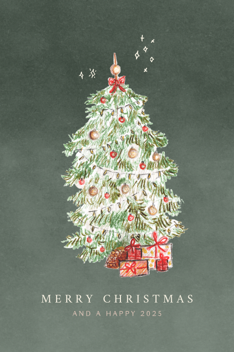 kerstkaart kerstboom pakketjes groen