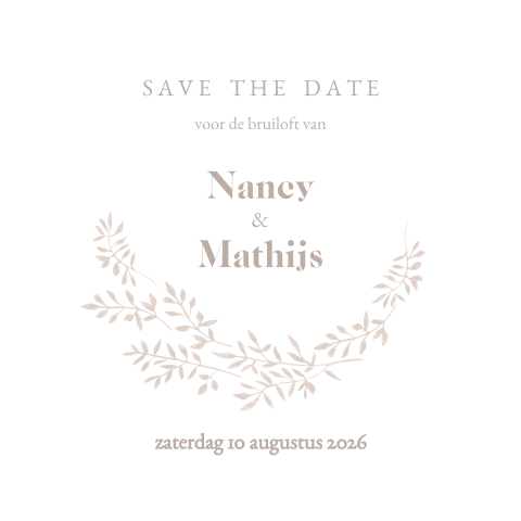 Save the Date getekende takjes krans beige