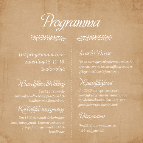 Typografie programma voor een vintage bruiloft