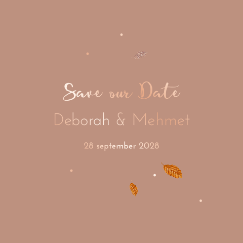 Save the date kaart herfst blaadjes rosefolie
