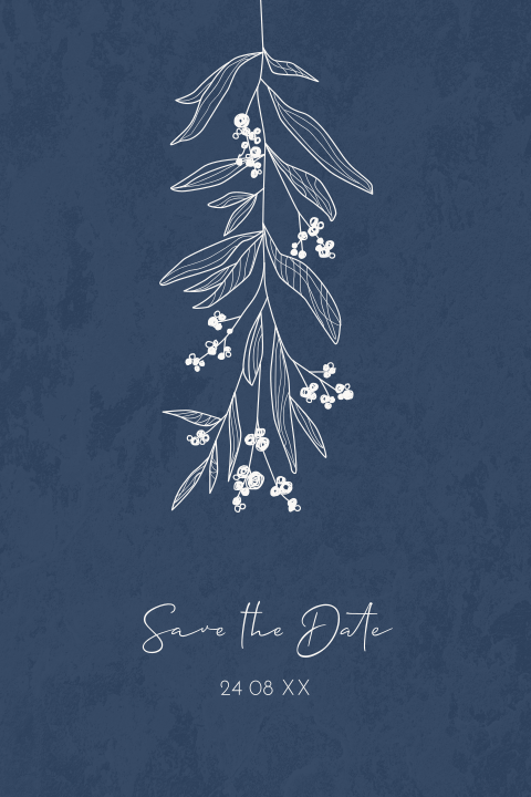 Save-the-date kaart met mooie getekende hangende takjes